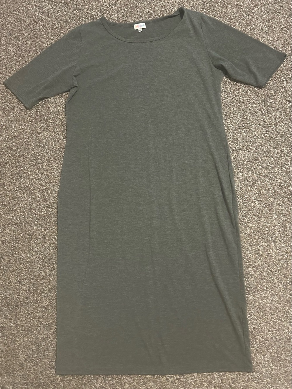 LulaRoe 2XL Women’s Gray Short Sleeve Midi Dress Casual Simple Elegant Roundneck